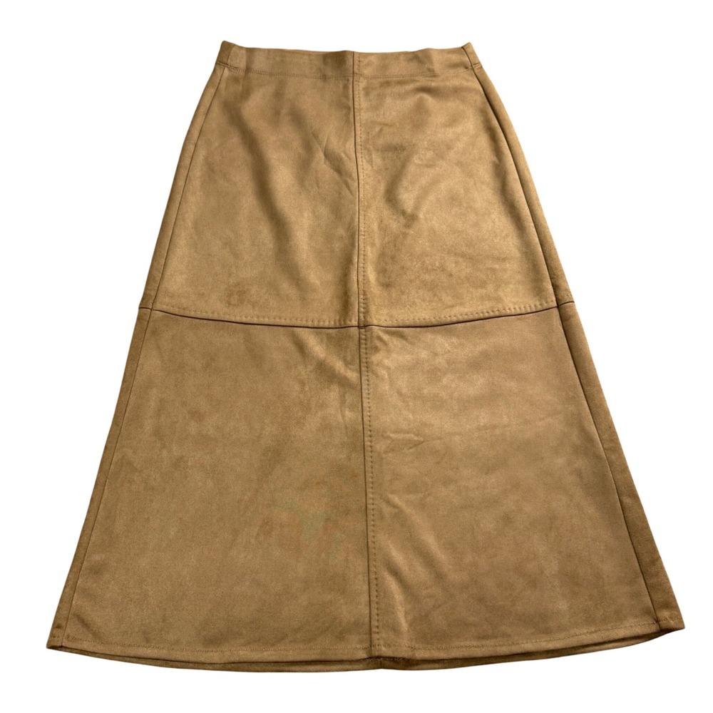 Max Studio Faux Suede Midi Skirt Women Medium Camel ALine Autumn Western Neutral
